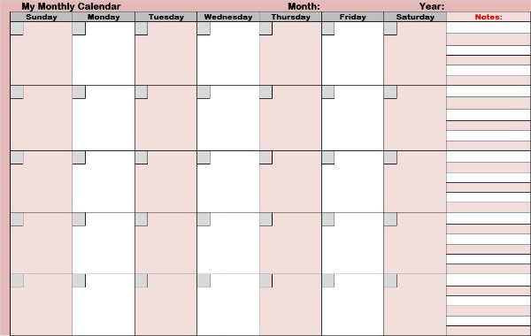 Blank Monthly Calendars For Planning The Whole Month