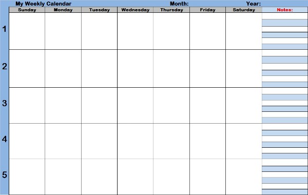 7 day one week printable weekly calendar