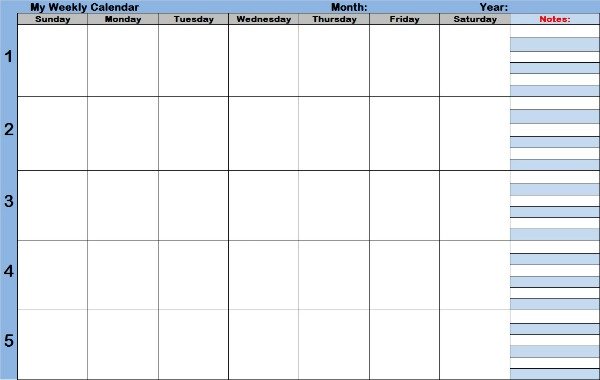 One of the blank weekly calendars that is functional