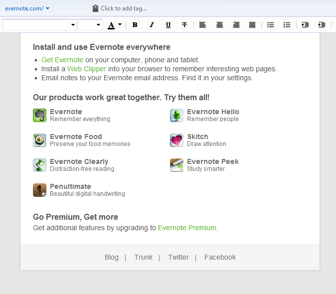 Evernote interface