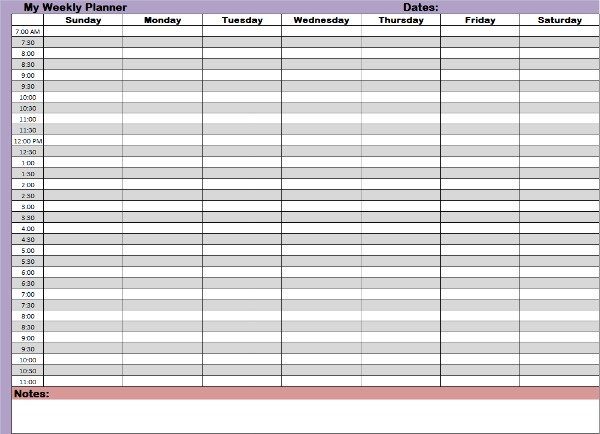 Weekly planners for the whole 7 days