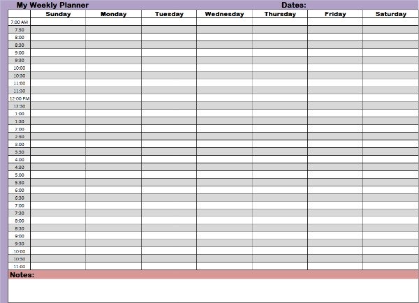 One of the simple weekly planners for 7 days scheduling.