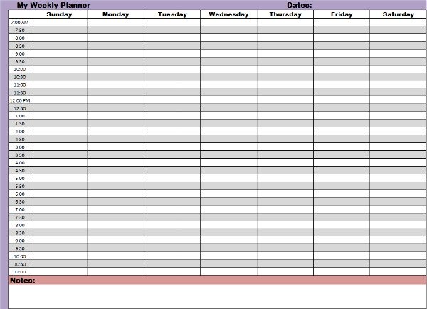 One of the simple weekly planners for 7 days scheduling.